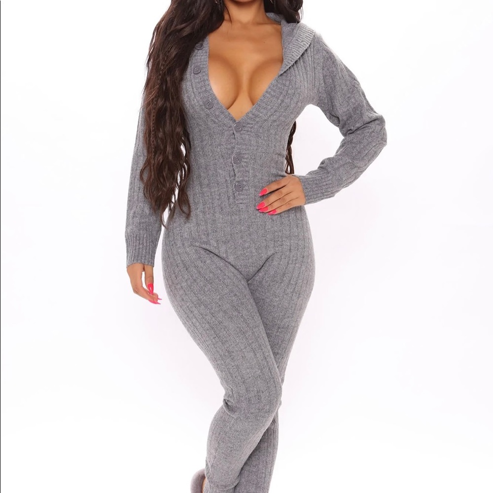 Grey onesie with hoodie ears